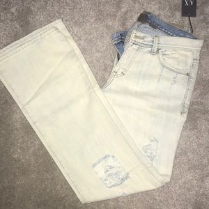 Armani Exchange Off White Wash Distressed Jeans.